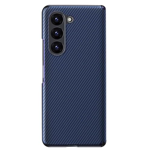 HBYLEE Stoßfeste Hülle für Samsung Galaxy Z Fold 6, Kohlefaser Texture Leder Handyhülle mit Objektiv Scharnier Schutz Dünne Handytasche,Blau von HBYLEE