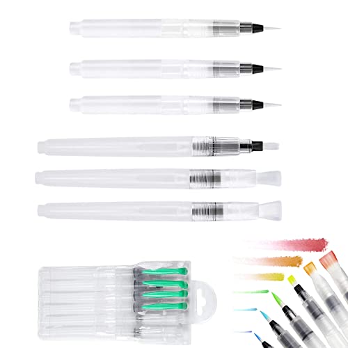 6Stück Wasserpinsel Stifte Water Brush Pen Wassertankpinsel Aquarellstifte Wasserfarben Pinselstift mit Wassertank für Malen Kalligraphie Kunst Beschriftung von HBYMYDA