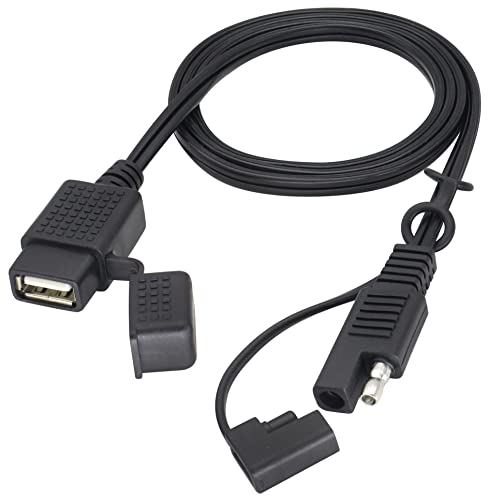 HCFeng 18 AWG SAE auf USB-Kabel, SAE auf 2,1 A, wasserdichter USB-Anschluss, Steckdosen-Adapter mit staubdichter USB-Abdeckung für USB-Geräte, 12–24 V auf 5 V, 2 A, Auto, LKW, Motorrad usw. [1 m] von HCFeng