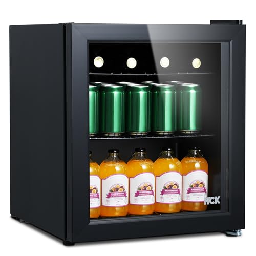 HCK 48L Mini Kühlschrank mit Glastür, 0-15°C Getränkekühlschrank für Bier, Lautlose kleine Kühlschränke 39dB, 2 Ablagen, Mini Fridge für Büro Zimmer, Minibar Bar Party, Bierkühlschrank, Schwarz HCK 48L Mini Kühlschrank mit Glastür, 0-15°C Getränkekühlschrank für Bier, Lautlose kleine Kühlschränke 39dB, 2 Ablagen, Mini Fridge für Büro Zimmer, Minibar Bar Party, Bierkühlschrank, Schwarz von HCK