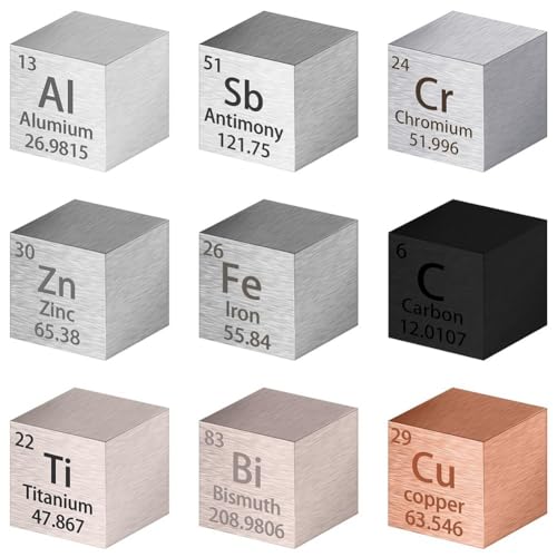 HCLZOE 9-Teiliges Elements-Quadrat-Set, 10 mm Dichtequadrat, Periodensystem, Reines Metallquadrat für Elementsammlungen, Material, Hobbys von HCLZOE
