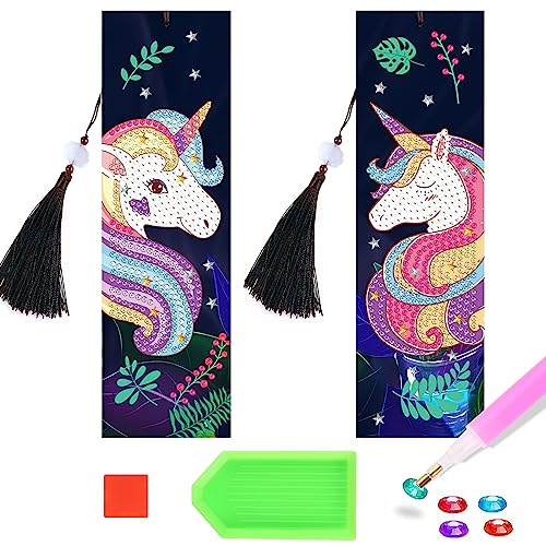 2 Stück Diamond Painting Lesezeichen Set Erwachsene, DIY Diamant Malerei Lesezeichen Leder, Kinder Bookmark 5D Diamant Painting Bilder Einhorn Strass mit Kristall Anhänger für Seiten Markierungen 2 Stück Diamond Painting Lesezeichen Set Erwachsene, DIY Diamant Malerei Lesezeichen Leder, Kinder Bookmark 5D Diamant Painting Bilder Einhorn Strass mit Kristall Anhänger für Seiten Markierungen von HDHGXUJRD