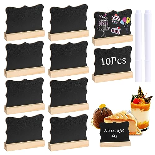 Mini Kreidetafel Mit Ständer, 10 Stück Tafeln Zum Beschriften Mit Kreidemarker, Buffet Schilder, Tischkarten, Preisschilder, Platzkarten, Aufsteller für Hochzeit, Geburtstag von HDHGXUJRD