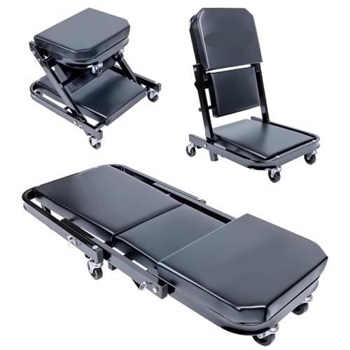 3-in-1 klappbarer Mechaniker-Rollstuhl – 40 Zoll Garagenstuhl mit 217 kg Tragkraft, 6-Rad-Rolldesign und einstellbaren Positionen(Black) von HDSDVNON