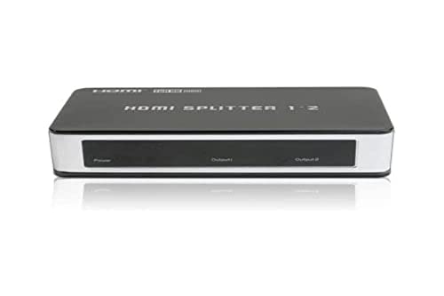 HDGear HSP0102B - 1x2 HDMI Splitter mit integriertem Signalverstärker inkl. Netzteil und Handbuch. 1x HDMI A Buchse (In) auf 2x HDMI A Buchse (Out). Farbe: Schwarz / Silber. von HDGear