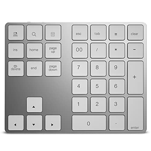 HDWR Numerische Tastatur, Kabellos, Bluetooth, Kabelloser Betrieb mit Einer Reichweite von bis zu 10 Metern, 34 Tasten, Aluminiumgehäuse, iOS, Folientasten, typerCLAW-BN100 von HDWR