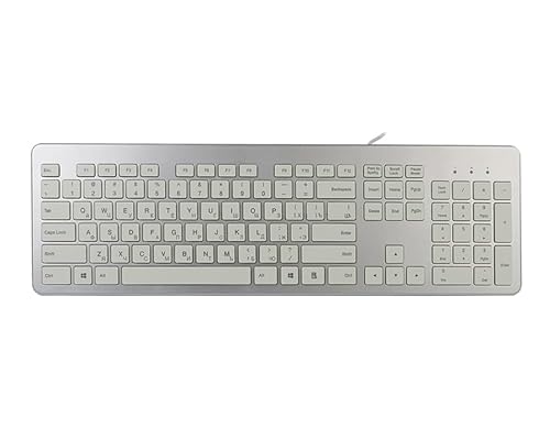 HDWR typerCLAW-PC120R Kabelgebundene Tastatur, kyrillische Unterstützung, leise Membrantasten, Russisches Layout, USB 3.0, Silber-Finish, Desktop-Design von HDWR