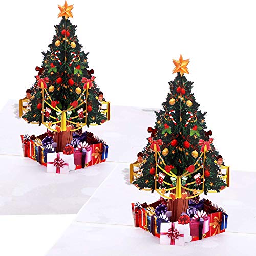 INTVN 2 Stück Pop-Up-Weihnachtskarte 3D Grußkarten Weihnachtsbaum Karte mit Umschlag Weihnachtskarte für Frauen Männer Junge Kinder von HDmirrorR
