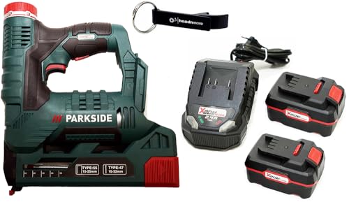 HEADNMORE® Bundle - 1 x PARKSIDE® 20V Akku Tacker PAT 20 + 1 x HEADNMORE® Schlüsselanhänger (2x4Ah Akku) von HEADNMORE