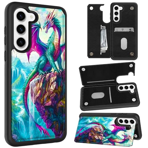 HEAKIERG Schutzhülle für Samsung Galaxy S25 Plus 17 cm (6,7 Zoll), mit Kartenhalter, stoßfest, schützender Ständer, Kreditkartenschlitz, weiches PU-Leder, Magnetverschluss, lila gefiederter Drache von HEAKIERG