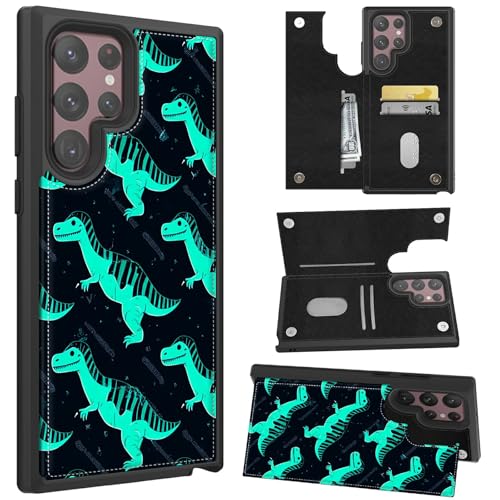 HEAKIERG Schutzhülle für Samsung Galaxy S25 Ultra 5G 17,5 cm (6,9 Zoll), mit Kartenhalter, stoßfest, schützender Ständer, Kreditkartenschlitz, weiches PU-Leder, Magnetverschluss, blauer Dinosaurier von HEAKIERG