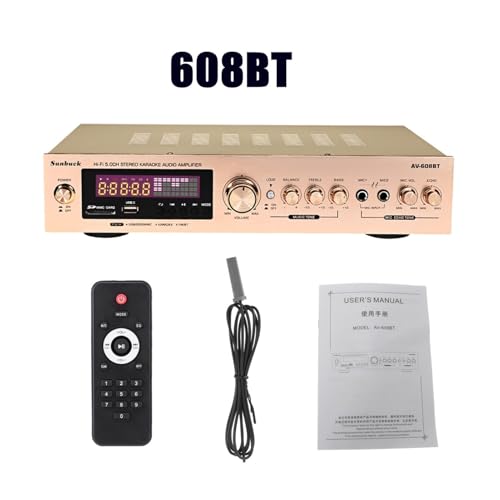 1200W Bluetooth-Verstärker. 2ch HiFi. Audio-Stereo-Kraft Amp USB FM. Radio Auto Heimkino mit Fernbedienung,Einfache Balance-Kontrolle(608BT Gold US) von HEALBYBLE