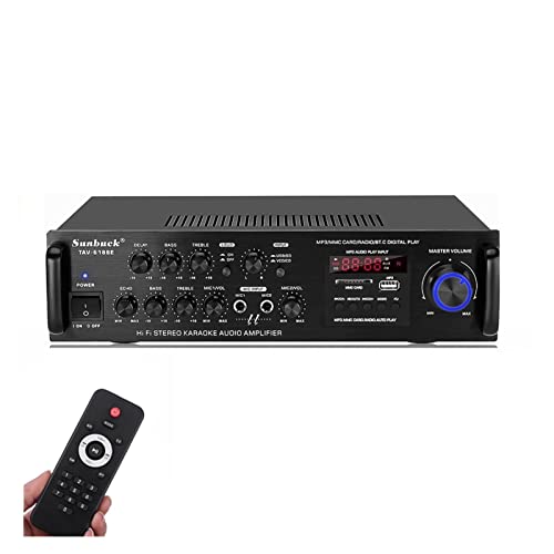 250. 0w HiFi. Bluetooth-Leistungsverstärkerauto/Heimkino Digital Power Audio Amplificador for Lautsprecher Höhenbasskontrolle FM USB SD.,Einfache Balance-Kontrolle(A-U Plug 220-V) von HEALBYBLE