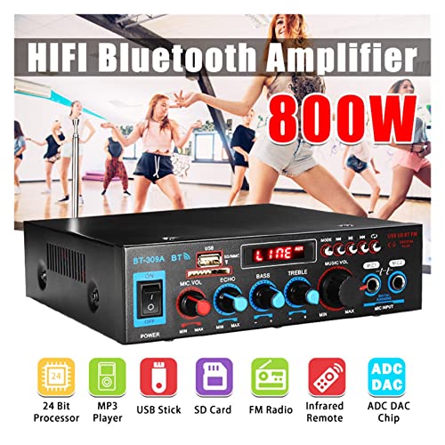 600W 800W Home Verstärker HiFi USB FM. Radio-Auto-Audio-Bluetooth-Verstärker Subwoofer Theatre-Soundsystem mit Fernbedienung,Einfache Balance-Kontrolle(Noir) von HEALBYBLE