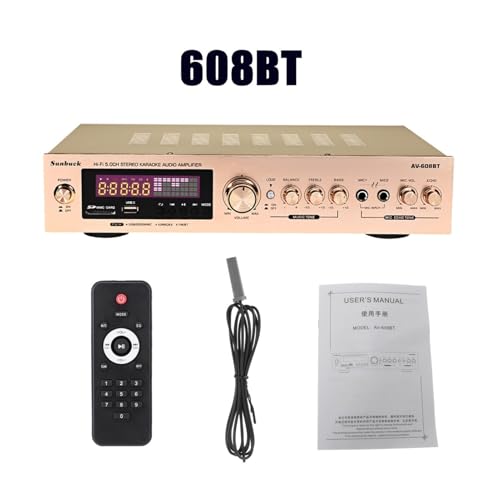HEALBYBLE 1200W Bluetooth-Verstärker. 2ch HiFi. Audio-Stereo-Kraft Amp USB FM. Radio Auto Heimkino mit Fernbedienung,Einfache Balance-Kontrolle(608BT Gold EU) von HEALBYBLE