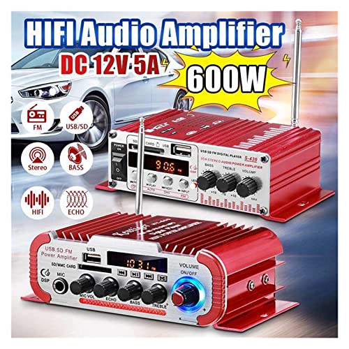 HEALBYBLE 60. 0w 2CH. Home Auto Digitalverstärker HiFi Stereo Audio Bass Leistungsverstärker FM USB SD LED Subwoofer-Lautsprecher,Einfache Balance-Kontrolle(12V Adapter for Home) von HEALBYBLE