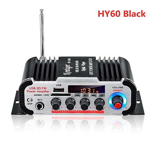 HEALBYBLE 60. 0w 2CH. Home Auto Digitalverstärker HiFi Stereo Audio Bass Leistungsverstärker FM USB SD LED Subwoofer-Lautsprecher,Einfache Balance-Kontrolle(HY60 Black) von HEALBYBLE