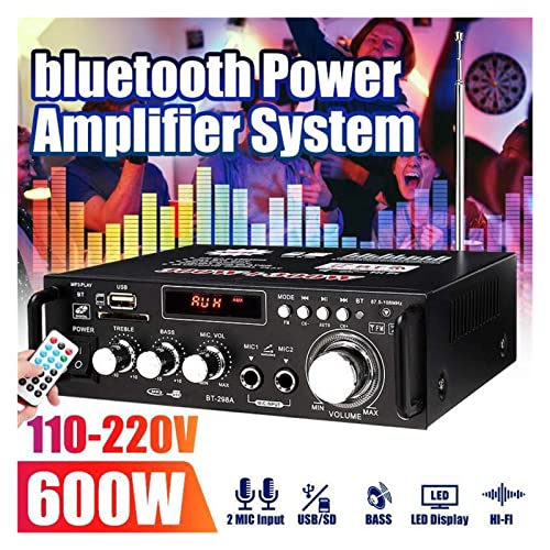 HEALBYBLE 600W HiFi CAR Lautsprecher Verstärker Audio Bluetooth Power Verstärker LED Anzeige des Karaoke-Heimkino-Verstärkers 2-Kanal,Einfache Balance-Kontrolle(220-V) von HEALBYBLE