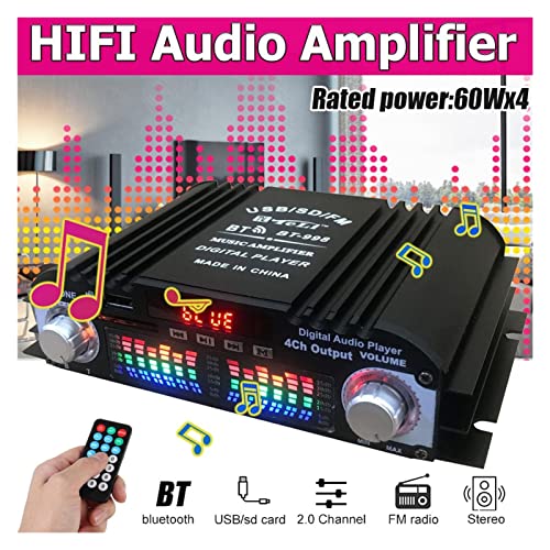 HEALBYBLE BT-998. HiFi Audio Home Digitalverstärker Auto Audio Bass Power Bluetooth Verstärker FM USB SD. Radio for Subwoofer-Lautsprecher DC12V.,Einfache Balance-Kontrolle(Noir) von HEALBYBLE