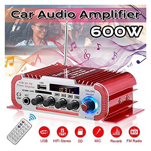 HEALBYBLE HY60 12V / 600W Audio-Home-Digitalverstärker mit Mikrofon LCD Auto Audio Bass Leistungsverstärker FM USB SD. Radio-Subwoofer-Lautsprecher.,Einfache Balance-Kontrolle(12V Adapter for Home) von HEALBYBLE