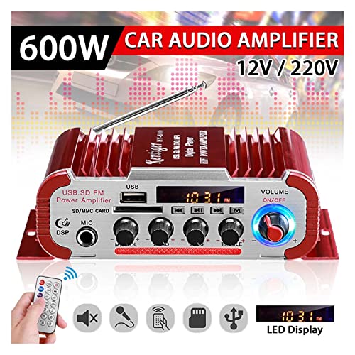 HEALBYBLE HY60 600W 2.0CH HiFi Audio-Verstärker LCD Anzeigeklasse D Power Amplificador Radio Car Home Super Lauter Lautsprecher FM USB SD.,Einfache Balance-Kontrolle(12V Adapter for Home) von HEALBYBLE