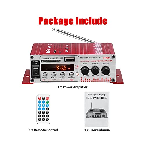 HEALBYBLE S430 600W 2.0CH. Auto HiFi Audio-Verstärker LCD Power Amplificador Radio Car Home Karaoke-Lautsprecher anzeigen FM USB SD.,Einfache Balance-Kontrolle(Rood) von HEALBYBLE