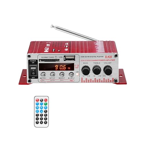 HEALBYBLE S430 600W 2CH. Auto HiFi Audio-Verstärker LCD Display-Klasse D Power Amplificador Radio Car Home Lautsprecher FM USB SD.,Einfache Balance-Kontrolle(Rood) von HEALBYBLE