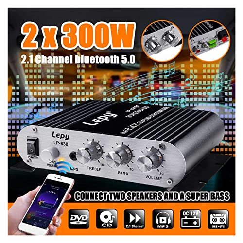 HEALBYBLE Upgrade 600W Bluetooth-Leistungsverstärker 2.1-Kanal Hi-Fi-Stereo-Lautsprecher Verstärker Audio Sound Heimkino-Verstärker Super Bass,Einfache Balance-Kontrolle(Adapter) von HEALBYBLE