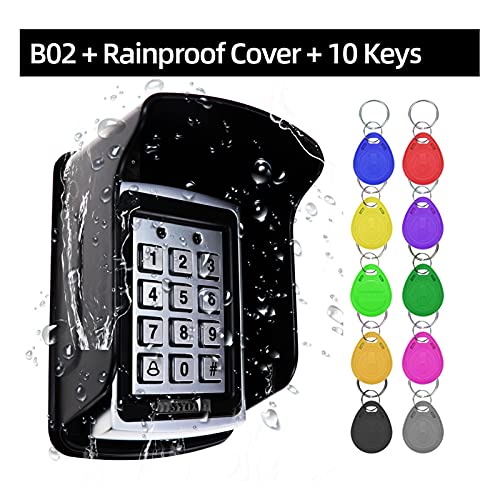 Metallzugriffssteuerung Tastatur Wasserdichte Regenschutzabdeckung Outdoor Türöffner Elektronische Verriegelung Systemabdeckung EM4100 Schlüsselanhänger ,Ultraschnelle Identifizierung(B02 Cover 10Keys von HEALBYBLE