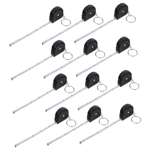 HEALEEP 12 Stück Stahlband Mittel Metrisch Maßband Körper Tragbar Mini Tasche Einziehbares Weiches Maßband Keychain -messband Schlüsselanhänger-maßband Falten Klein Nähen Winzig Black Abs von HEALEEP