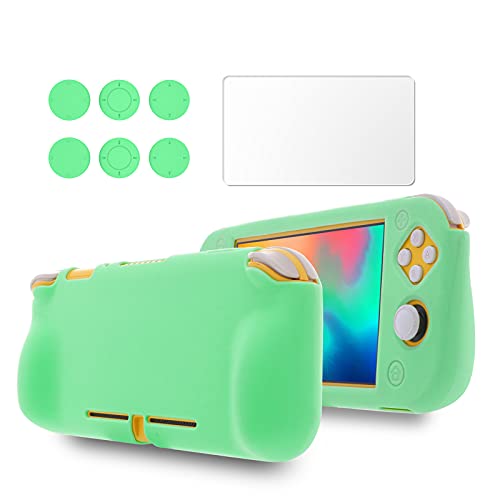 HEATFUN Silikon-Schutzhülle für Nintendo Switch Lite, Schutzhülle für Nintendo Switch Lite, mit Displayschutzfolie und 6 Daumengriffen, Grün von HEATFUN