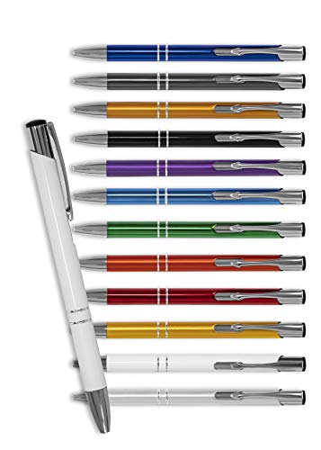 Kugelschreiber SIGNATURE ELEGANCE weiß Aluminium [10 Stück] Strichstärke: M ca. 0,6mm | Tinte: blau | HEAVYTOOL® von HEAVYTOOL