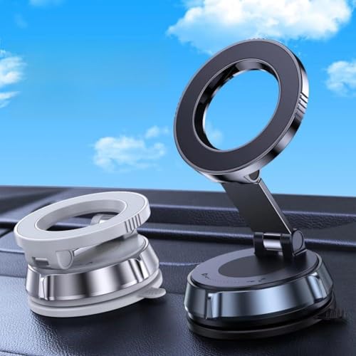 HEBEOT Auto Armaturenbrett Telefonständer mit magnetischer Vakuum-Saugnapf, faltbares Design für Kompatibilität mit allen Smartphones (Schwarz) von HEBEOT
