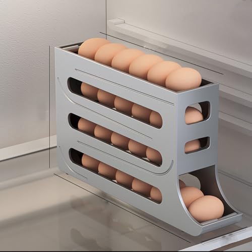 Eierhalter für 30 Eier, Große Kapazität, Eierbehälter für Kühlschrank, Stapelbarer Rolldown-Eier-Organizer, Automatische Eier-Frische-Aufbewahrungsbox für Kühlschrank, Eieraufbewahrungsbehälter(Grau) von HEBERUCK