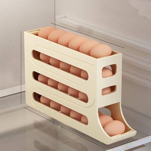 Eierhalter für 30 Eier, Große Kapazität, Eierbehälter für Kühlschrank, Stapelbarer Rolldown-Eier-Organizer, Automatische Eier-Frische-Aufbewahrungsbox für Kühlschrank, Eieraufbewahrungsbehälter(Gelb) von HEBERUCK