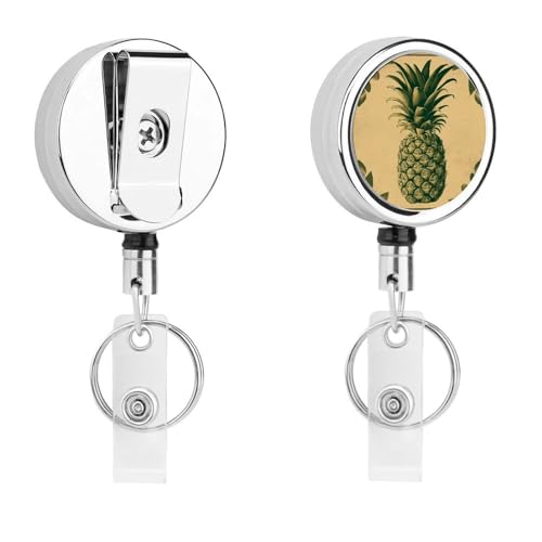Ausziehbarer Ausweishalter aus Metall, Vintage-Ananas-Abzeichen mit Gürtelclip, Schlüsselanhänger für Schlüssel, Namenskartenhalter Ausziehbarer Ausweishalter aus Metall, Vintage-Ananas-Abzeichen mit Gürtelclip, Schlüsselanhänger für Schlüssel, Namenskartenhalter von HEBVNJF