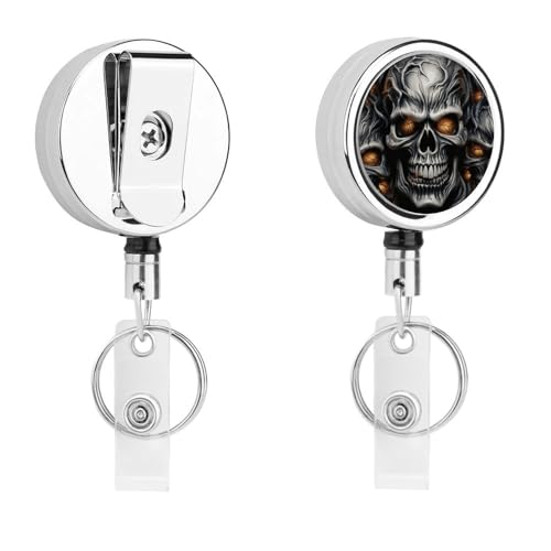 Ausziehbarer Ausweishalter aus Metall, cooler böser Totenkopf-Abzeichen mit Gürtelclip, Schlüsselanhänger für Schlüssel, Namenskartenhalter Ausziehbarer Ausweishalter aus Metall, cooler böser Totenkopf-Abzeichen mit Gürtelclip, Schlüsselanhänger für Schlüssel, Namenskartenhalter von HEBVNJF