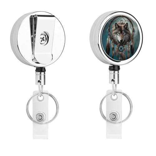 Ausziehbarer Ausweishalter aus Metall, einziehbar, 3D-Wolf, Traumfänger, Abzeichen mit Gürtelclip, Schlüsselanhänger für Schlüssel, Namenskartenhalter Ausziehbarer Ausweishalter aus Metall, einziehbar, 3D-Wolf, Traumfänger, Abzeichen mit Gürtelclip, Schlüsselanhänger für Schlüssel, Namenskartenhalter von HEBVNJF