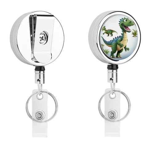 Ausziehbarer Ausweishalter aus Metall, einziehbar, Cartoon-Dinosaurier-Bilder, Abzeichen mit Gürtelclip, Schlüsselanhänger für Schlüssel, Namenskartenhalter Ausziehbarer Ausweishalter aus Metall, einziehbar, Cartoon-Dinosaurier-Bilder, Abzeichen mit Gürtelclip, Schlüsselanhänger für Schlüssel, Namenskartenhalter von HEBVNJF