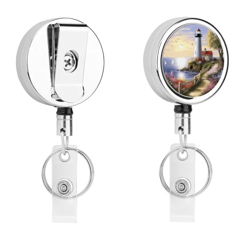 Ausziehbarer Ausweishalter aus Metall, einziehbar, Leuchtturm, Diamantmalerei, Abzeichen mit Gürtelclip, Schlüsselanhänger für Schlüssel, Namenskartenhalter Ausziehbarer Ausweishalter aus Metall, einziehbar, Leuchtturm, Diamantmalerei, Abzeichen mit Gürtelclip, Schlüsselanhänger für Schlüssel, Namenskartenhalter von HEBVNJF