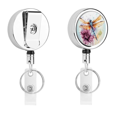Ausziehbarer Ausweishalter aus Metall, einziehbar, Libelle, Aquarellmalerei, Abzeichen mit Gürtelclip, Schlüsselanhänger für Schlüssel, Namenskartenhalter Ausziehbarer Ausweishalter aus Metall, einziehbar, Libelle, Aquarellmalerei, Abzeichen mit Gürtelclip, Schlüsselanhänger für Schlüssel, Namenskartenhalter von HEBVNJF