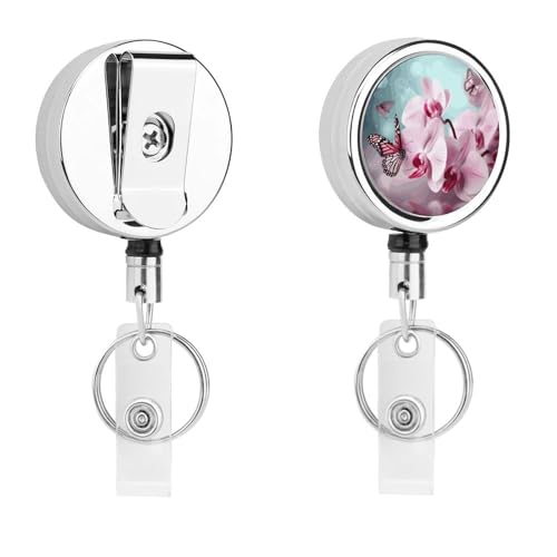 Ausziehbarer Ausweishalter aus Metall, einziehbar, Orchidee, Blume, Schmetterling, Abzeichen mit Gürtelclip, Schlüsselanhänger für Schlüssel, Namenskartenhalter Ausziehbarer Ausweishalter aus Metall, einziehbar, Orchidee, Blume, Schmetterling, Abzeichen mit Gürtelclip, Schlüsselanhänger für Schlüssel, Namenskartenhalter von HEBVNJF