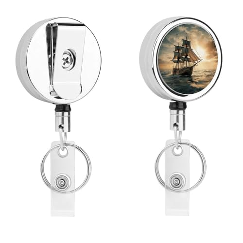 Ausziehbarer Ausweishalter aus Metall, einziehbar, Schiff, Segeln, allein, Abzeichen mit Gürtelclip, Schlüsselanhänger für Schlüssel, Namenskartenhalter Ausziehbarer Ausweishalter aus Metall, einziehbar, Schiff, Segeln, allein, Abzeichen mit Gürtelclip, Schlüsselanhänger für Schlüssel, Namenskartenhalter von HEBVNJF