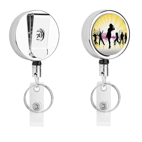 Ausziehbarer Ausweishalter aus Metall, einziehbar, Tanzmusik, Silhouette, Abzeichen mit Gürtelclip, Schlüsselanhänger für Schlüssel, Namenskartenhalter Ausziehbarer Ausweishalter aus Metall, einziehbar, Tanzmusik, Silhouette, Abzeichen mit Gürtelclip, Schlüsselanhänger für Schlüssel, Namenskartenhalter von HEBVNJF