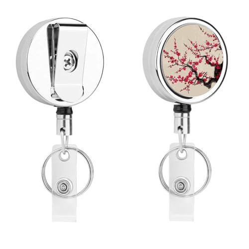 Ausziehbarer Ausweishalter aus Metall, einziehbar, japanisches Blumenmuster, Kirschblüten-Abzeichen mit Gürtelclip, Schlüsselanhänger für Schlüssel, Namenskartenhalter Ausziehbarer Ausweishalter aus Metall, einziehbar, japanisches Blumenmuster, Kirschblüten-Abzeichen mit Gürtelclip, Schlüsselanhänger für Schlüssel, Namenskartenhalter von HEBVNJF