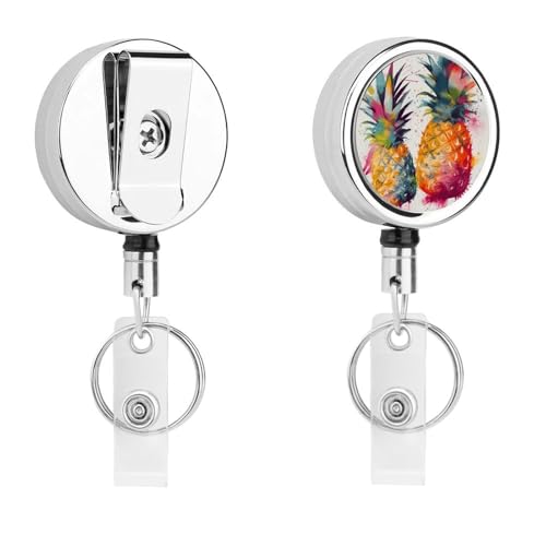 Ausziehbarer Ausweishalter aus Metall, einziehbar, tropische Früchte, Aquarell, Ananas, Abzeichen mit Gürtelclip, Schlüsselanhänger für Schlüssel, Namenskartenhalter Ausziehbarer Ausweishalter aus Metall, einziehbar, tropische Früchte, Aquarell, Ananas, Abzeichen mit Gürtelclip, Schlüsselanhänger für Schlüssel, Namenskartenhalter von HEBVNJF