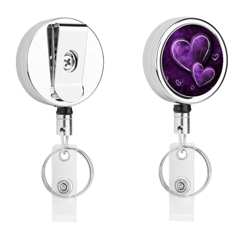 Ausziehbarer Ausweishalter aus Metall, einziehbar, violette Herzen, Abzeichen mit Gürtelclip, Schlüsselanhänger für Schlüssel, Namenskartenhalter Ausziehbarer Ausweishalter aus Metall, einziehbar, violette Herzen, Abzeichen mit Gürtelclip, Schlüsselanhänger für Schlüssel, Namenskartenhalter von HEBVNJF