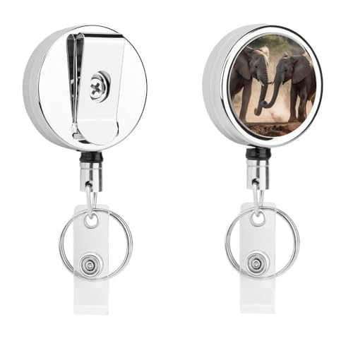 Ausziehbarer Ausweishalter aus Metall, einziehbar, zwei Elefanten, die Abzeichen spielen, mit Gürtelclip, Schlüsselanhänger für Schlüssel, Namenskartenhalter Ausziehbarer Ausweishalter aus Metall, einziehbar, zwei Elefanten, die Abzeichen spielen, mit Gürtelclip, Schlüsselanhänger für Schlüssel, Namenskartenhalter von HEBVNJF