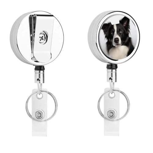 Ausziehbarer Ausweishalter aus Metall, einziehbarer Schlüsselanhänger, Border Collie, Abzeichen mit Gürtelclip, Schlüsselanhänger für Schlüssel, Namenskartenhalter Ausziehbarer Ausweishalter aus Metall, einziehbarer Schlüsselanhänger, Border Collie, Abzeichen mit Gürtelclip, Schlüsselanhänger für Schlüssel, Namenskartenhalter von HEBVNJF