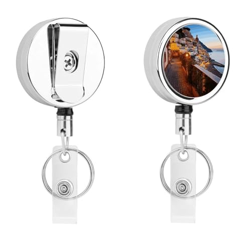 Ausziehbarer Ausweishalter aus Metall, einziehbarer Schlüsselanhänger, Positano, Sonnenuntergang, Abzeichen mit Gürtelclip, Schlüsselanhänger für Schlüssel, Namenskartenhalter Ausziehbarer Ausweishalter aus Metall, einziehbarer Schlüsselanhänger, Positano, Sonnenuntergang, Abzeichen mit Gürtelclip, Schlüsselanhänger für Schlüssel, Namenskartenhalter von HEBVNJF